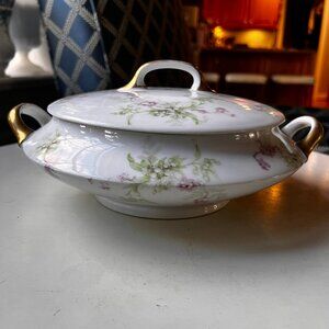 Old Abbey Limoges France Compote Covered Dish with flowers